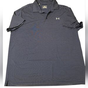 Under Armour Men's Navy Blue and Gray Striped Polo 2XL